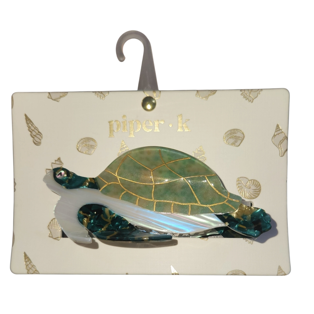 Piper K Turtle Hair Clip - Blue and White